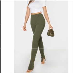 Green back seam hem trouser